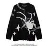 Suéter Desgastado de Punto con Diseño Personalizado de Araña Retro Oscuro para Hombre, Jersey Moderno Holgado de Manga Larga