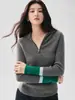 Suéter de cachemira para mujer, con media cremallera, cuello alto, corte ajustado, otoño/invierno, puños de color contrastante, prenda interior de punto, suéter