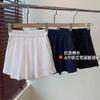 Pantalones Culotte Casuales Básicos de Tela de Algodón de Alta Calidad Versión de Botón Francés Línea A Holgados de Pierna Ancha Cintura Elástica B0511D