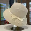 Sombrero de pescador de paja estilo Hepburn, sombrero de sol de verano para mujer, sombrero de cubo con lazo estilo vacación en la playa, sombrero para el sol