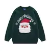 Suéter navideño de bloques de color rojo y verde con figura 3D de Santa Claus, suéter de punto para hombre de corte holgado con cuello redondo, estilo casual, atuendo para pareja, prenda exterior