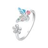 Moda Transfronteiriça Mais Vendida Anel de Borboleta Esmaltado com Diamantes Coloridos Personalizado para Mulheres, Design de Alto Padrão, Anel Aberto Ajustável