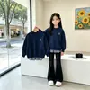 Suéter Patchwork Estilo Coreano para Niñas Dobladillo a Cuadros Falso Dos Piezas Casual Versátil para Niñas Pequeñas Niños Estilo Otoño Sudadera de Moda