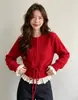 Suéter de renda patchwork versátil e elegante, estilo coreano, para outono e inverno, novo para mulheres, top de tricô estilo doce com cintura marcada