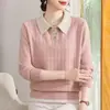 Suéter de punto de imitación de dos piezas con cuello para mujeres de mediana edad y mayores, top elegante para primavera y otoño, camisa básica holgada de moda, suéter