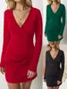 Ropa de Mujer Europea y Americana Transfronteriza de Amazon 2026 Moda Sexy Escote en V Profundo Sexy Vestido de Manga Larga Otoño e Invierno Cintura Alta