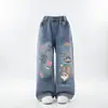 Calça Jeans Feminina Primavera e Outono 2026 Novo Estilo para Meninas de 3-6 Anos, Crianças de 8-9 Anos, Calça Reta, Roupa de Primavera, Calça Estilo Pai para Crianças de 12 Anos