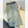 Nova Saia Jeans Vintage de Cintura Alta para Mulheres Primavera/Verão 2026, Saia Bodycon Slimming de Comprimento Médio, Saia Evasê Petite