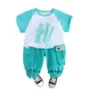 Traje de Verão Masculino Manga Curta Gola Redonda Novo Letra Manga Verão Conjunto de Duas Peças Lindo Traje de Bebê