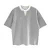 8306 Tendencia Callejera Tendencia de Nicho Marca Unisex Falso Dos Piezas Desestructurado Bloque de Color Diseño Cuello Redondo Camiseta de Manga Corta para Hombre