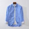 Camisa de Lino Fino de Primavera para Hombre Manga Larga Vintage Transpirable Color Sólido
