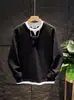 Sudadera casual de cuello redondo lisa para hombre, estilo japonés de otoño, con diseño falso de dos piezas