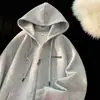 Moletom com Capuz para Homens e Mulheres, Primavera e Outono Americano Pesado Básico Versátil Cardigan com Zíper Jaqueta Nova de Inverno 2024