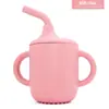 Taza de Aprendizaje para Bebé de Silicona Transfronteriza con Doble Asa, Taza con Popote, Anticaídas, Popote de Codo Antideslizante, Vaso de Agua de Silicona de Grado Alimenticio