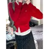 Cardigan de Tricô Retrô Americano Feminino Outono Inverno Novo Estilo College Casaco Suéter Vermelho Emagrecedor Top Curto