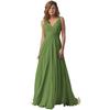 Vestido Feminino Amazon Ombro Decote V Chiffon Alça Madrinha Longo A-Bainha Saia Plissada Vestido Formal de Noite