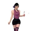 Bodega Borracha Ropa Interior Abstinencia Secretaria Sexy Desnuda Mochila Cadera Falda traje morado oscuro Tentación Sin Tirantes Lucha Pijama