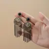 Pendientes de Borla con Retrato de Diamante Bohemio para Mujer, Pendientes de Estilo Lujo Accesible Retro, Pendientes Personalizados de Moda de Gama Alta