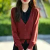 Cárdigan de punto fino de lana con bloques de color, efecto dos piezas, para mujer, nueva chaqueta de punto de otoño e invierno, top casual versátil