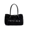 Bolsa Tote de Veludo de Grande Capacidade para Mulheres, Bolsa de Ombro Versátil com Letras para o Dia a Dia, Bolsa de Mão Fashion para Passeios, Bolsa de Braço