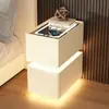 Mesita de noche inteligente de madera maciza con luces, simple y moderna, carga inalámbrica, lujo ligero, Bluetooth, multifuncional