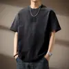 Camiseta de algodón lavado Asut de 290 g para hombre, de peso pesado para verano, estilo retro americano, bordada con degradado, manga corta