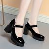 Tacones de Plataforma Impermeables Versátiles Nuevo Estilo 2025 Zapato de Correa Única de Cuero Zapatos de Mujer de Suela Gruesa Mary Jane Primavera y Verano