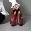Zapatos Pequeños de Cuero Tallado Piel de Vaca Lavada Zapatos Mengke Estilo Británico Vintage para Mujer Zapatos Oxford Doble Botonadura Boca Profunda de Una Sola Capa Botas para Mujer