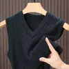 Colete de lã masculino com gola V para outono e inverno, colete de tricô jacquard, suéter de tricô sem mangas business casual masculino