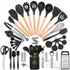 Utensilios de Cocina de Silicona con Mango de Madera de Venta Caliente Transfronteriza 44 Piezas Espátula Cuchara para Cocinar Antiadherente Vajilla Juego de Herramientas de Cocina