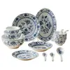 Juego de Vajilla de Cerámica Azul y Blanca con Forma de Granada del Fabricante, Plato para Sopa Estilo Chino, Bol para Arroz, Plato de Cena Modelo Nuevo 2026, Juego de Regalo
