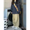 Camisa de manga larga a rayas retro americana para mujer, diseño holgado, estilo de nicho, top básico de manga larga para primavera y otoño