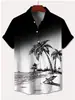 Camisa hawaiana de manga corta con botones de patrón de hojas tropicales con tema de playa, camisa cubana de manga corta, camisa de manga corta