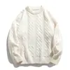 Sudadera de Color Sólido Estilo Perezoso Textura Retorcida Cuello Redondo para Hombre Otoño e Invierno Marca de Moda Chaqueta de Punto Casual Holgada Retro