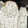 Pijama colorido con temática de bosque y animales para mujer, algodón nube, talla grande, manga larga, pantalón largo, cuello desplegable, infantil y lindo, conjunto de dos piezas para casa
