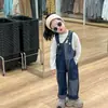 Otoño 2024 Nuevo Estilo Coreano Ropa Infantil Moda para Niñas Jeans con Bloques de Color Overoles Sueltos para Bebé Pantalones de Tirantes