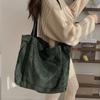 Bolsa de Compras Versátil de Gran Capacidad Estilo Coreano Casual Literaria Corderoy Lavado Simple Retro Bolso de Hombro para Mujer