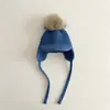 Gorro de Invierno Yipan Estilo INS con Pompón de Piel de Mapache, Gorra con Pico de Pato para Niñas, Gorro de Punto Cálido, Gorro para Bebé con Protección para los Oídos