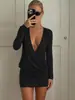 M26D774 Vestido Feminino Novo Outono/Inverno Europeu e Americano Transfronteiriço Gola V Manga Longa Cor Sólida Justo ao Corpo Emagrecedor