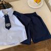 Traje para niños Hermanos Lel Manga corta Estilo Universitario Uniforme Escolar Conjunto de Dos Piezas Estilo Occidental para Niños y Niñas Nuevo Verano 2024
