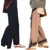 Pantalones colgantes de pierna ancha para mujer Otoño e Invierno estilo coreano Holgados Ajustados hasta el tobillo Pantalones de cintura alta Suéter de punto colgante