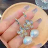 Celebridade da Internet da Coreia do Sul elegante gancho de orelha leve luxo brincos de alta qualidade brincos novo flor de zircônia brincos de pérola grande