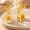 Pendientes transfronterizos de acero de titanio, diseño cuadrado geométrico de moda con incrustaciones de circonita, pendientes de acero inoxidable chapados en oro de 18 quilates, impermeables y que conservan el color