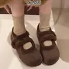 En stock~Otoño/Invierno 2026 Nuevos Zapatos Mary Jane Redondos con Velcro para Mujer Zapatos Cálidos de Piel Sintética con Pelusa Zapatos de Algodón