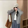 Cárdigan de punto gofre con cuello redondo para mujer, otoño e invierno, doble cremallera, corto, holgado, suave, versátil, chaqueta suéter casual