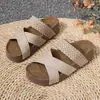 Sandalias de Talla Grande Transfronterizas Europeas y Americanas de una Sola Tira Estilo Nuevo Dropshipping Suela Gruesa Suela Plana Sandalias Chanclas Sandalias de Tira Cruzada para Mujer Venta al por Mayor Talla Grande