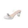 Sandálias de Salto Alto para Mulheres, Novo Estilo Verão 2026, Sandálias Sexy de Salto Bloco de Cristal com Strass Transparente e Solado Grosso Estilo Fada