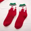 Meias de veludo coral femininas outono e inverno espessadas meias de veludo vermelho de Natal meias de dormir para adultos em casa