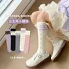 Calcetines para niñas para primavera y otoño, calcetines altos estilo coreano, doble hilo sin costuras con lazo, estampados florales y a cuadros, calcetines largos para bebés y niños