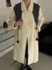 Casaco de cashmere dupla face para mulheres, novo estilo longo outono e inverno, gola boneca elegante, caimento solto com xale removível, casaco de lã